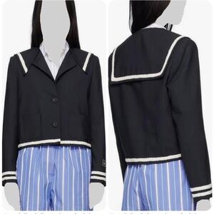 MSGM Black Sailor Collar Cropped Blazer with White Trim